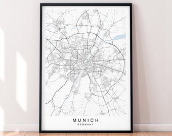 Munich City Map Germany Print Poster Minimalist Home Decor Munich Germany Map Poster Wall Art Decor