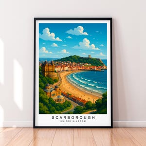 Stampa di Scarborough, Inghilterra, illustrazione costiera, senza cornice, poster da parete, decorazione, poster di Scarborough