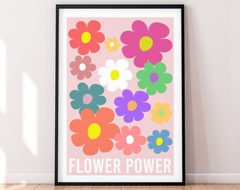 Flower Floral Power Print Poster Nursery Pastel Retro Vintage Hippie Wall Art Decoration (V2)