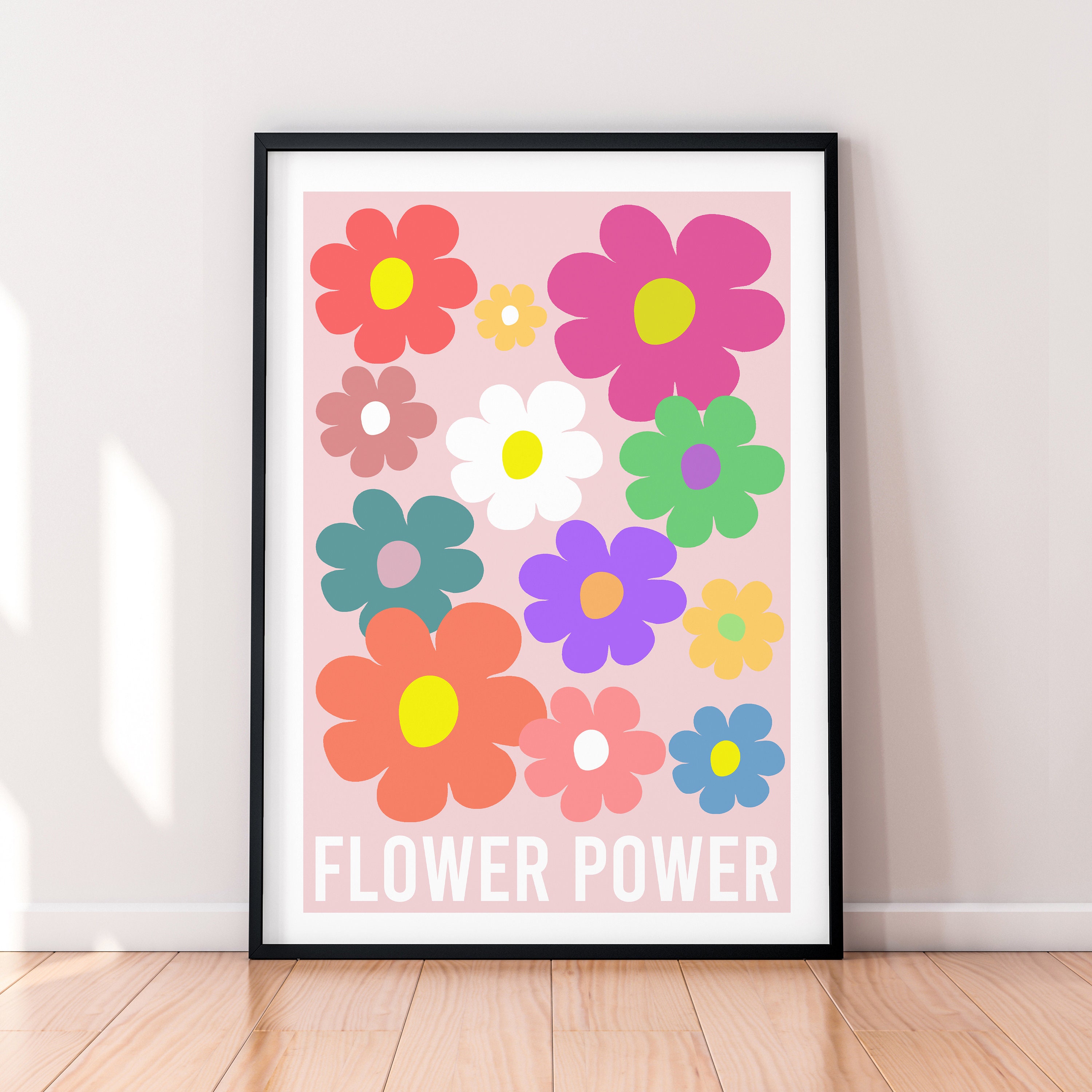 Flower Floral Power Print Poster Nursery Pastel Retro Vintage Hippie ...