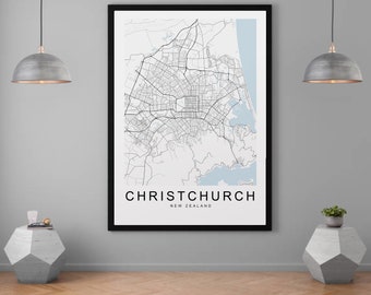 Christchurch Nowa Zelandia Miasto Miasto Mapa Wydrukuj Minimalistyczny Dom Mapa Plakat Dekoracja Ścienna