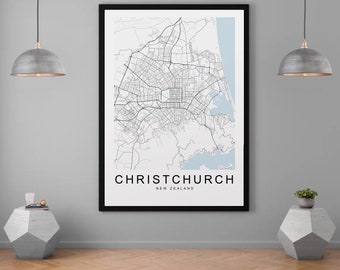 Christchurch New Zealand City Town Map Print Minimalist Home Map Poster Wall Decor