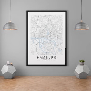 Hamburg Map Germany City Map Print Minimalist Home Map Poster Wall Décor