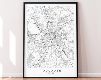Toulouse City Map France Print Poster Minimalist Home Decor Toulouse Town France Map Poster Wall Art Decor