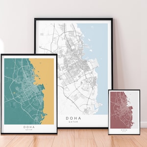 Doha City Map Print Qatar Doha Minimalist Doha City Area Map Poster Wall Decor