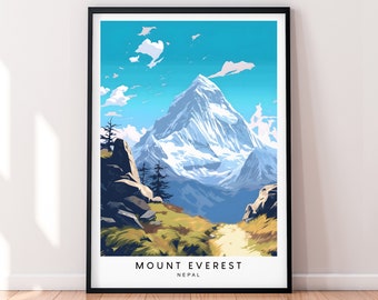 Mount Everest illustratie print Mount Everest Nepal poster cadeau ingelijste print
