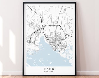 Faro City Map Portugal Print Minimalist Faro Portugal Town Map Poster Wall Decor