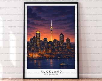 Auckland New Zealand Unframed Illustration Print Poster Art, Auckland Unframed Wall Art, Auckland Travel Print