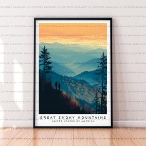 Great Smoky Mountains Illustration Druck Poster Kunst, Great Smoky Mountain Wanddekor, Natur Reise Druck, Great Smoky Print