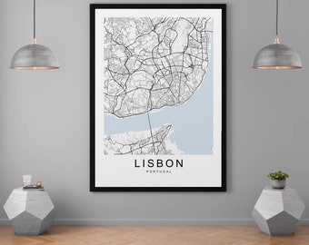 Lizbona Portugalia Mapa Miasta Wydruk Minimalistyczny Plakat Mapa Domu Dekoracja Ścienna