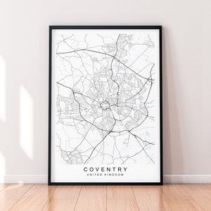 Coventry City England Karte Print Poster Minimalist Home Decor Coventry England UK Karte Poster Wand Kunst Dekor