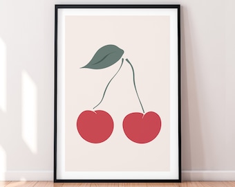 Cherry Print Poster Cherry Wall Art Red Art Kids Wall Art Kitchen Wall Art Nursery Print Nursery Decor Kids Room Picture Fruit print