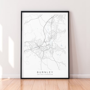 Burnley City England Karte Print Poster Minimalist Home Decor Burnley England UK Karte Poster Wand Kunst Dekor