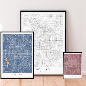 Beijing City Map Print Minimalist Beijing China Home Map Poster Wall Decor - Mixed Colours Available
