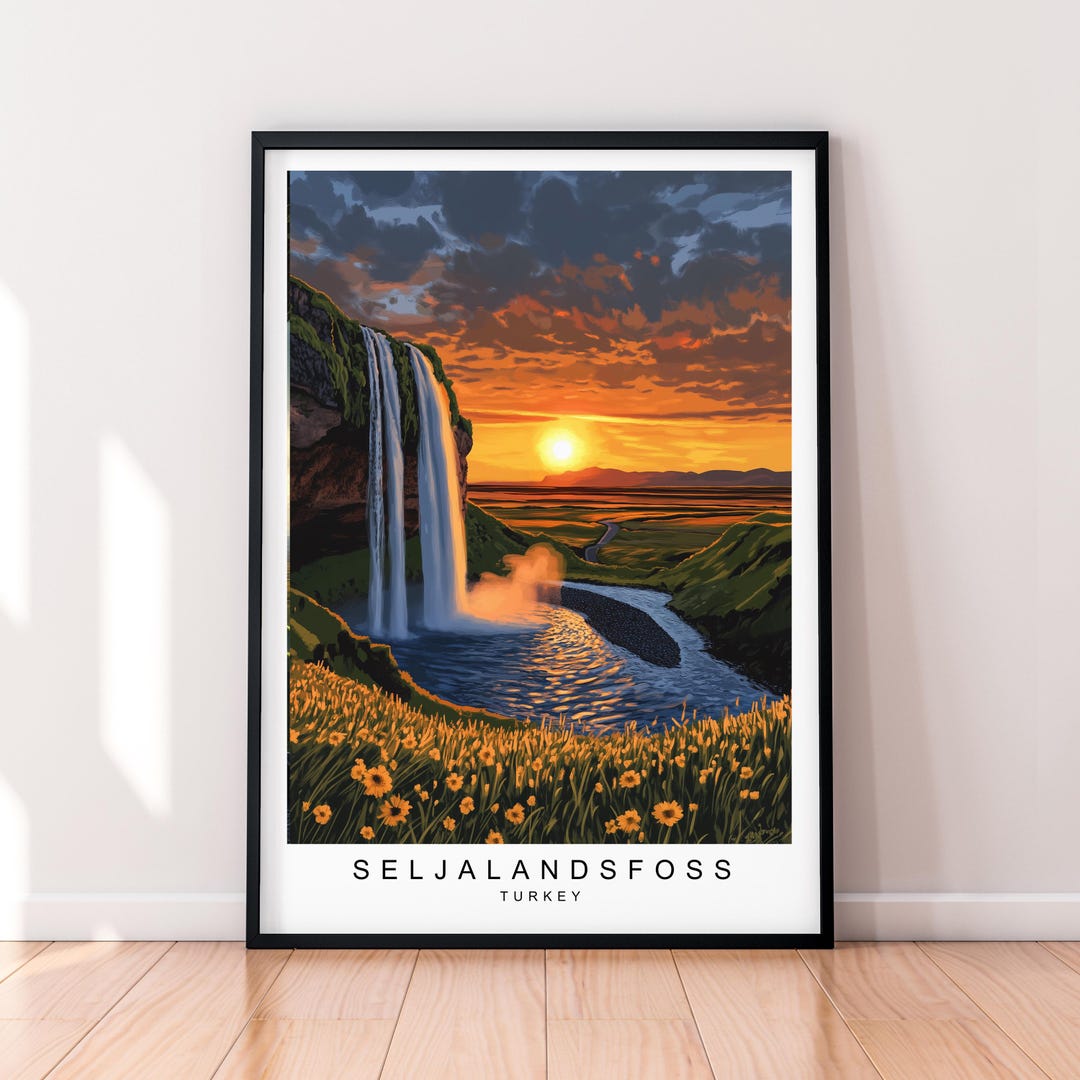 Seljalandsfoss Sunset Print Art Illustration Seljalandsfoss Waterfall ...