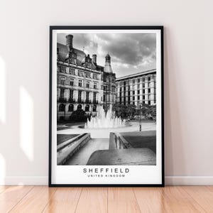 Affiche imprimée Sheffield, ville de Sheffield, impression de la ville, maison Sheffield, Yorkshire du Sud, Angleterre, affiche, décoration murale