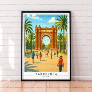 Arc de Triomf Barcelona, ingelijste illustratie kunstafdruk Spanje Barcelona bezienswaardigheid uitzicht