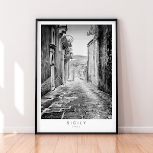Póster de viaje con impresión de Sicilia, Italia, calles antiguas de Sicilia, póster minimalista de viaje para el hogar, decoración de pared