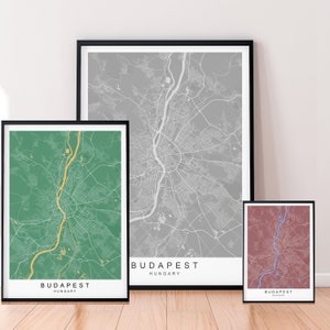 Budapest City Map Print Minimalist Hungary Budapest Home Map Poster Wall Decor - Mixed Colours Available