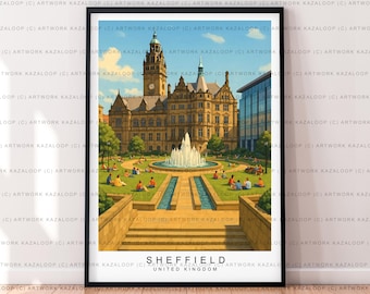 Sheffield United Kingdom Unframed Illustration Print Poster Art Sheffield Landmark Wall Decor Travel Sheffield Architecture Artwork Poster