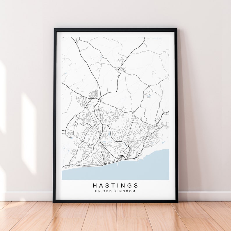 Hastings City England Map Print Poster Minimalist Home Decor Etsy UK