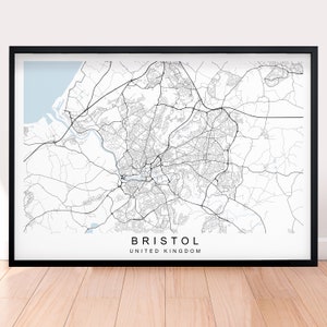 Bristol Avon Map Print Minimalist Home Map Bristol England Map Poster Wall Decor Horizontal Landscape Layout