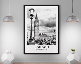 London Black White Poster Parliament Print Minimalist Home Travel Poster Wall Decor
