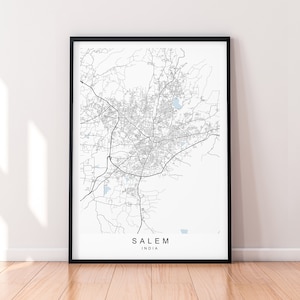 Salem City India Kaart Print Poster Minimalistisch Home Salem India Town City Map Poster Wall Art Decor