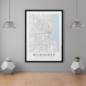 Milwaukee Map Wisconsin City Town Map Print Minimalist Home Map Poster Wall Decor