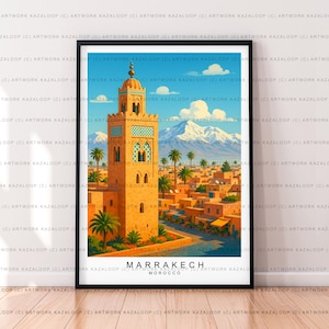 Marrakech Marocco Illustrazione senza cornice Stampa artistica Poster di viaggio di Marrakech