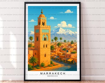 Marrakech Morocco Unframed Illustration Art Print Marrakech Travel Poster
