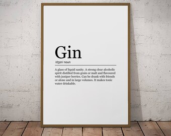 Gin Print Fun Definition Poster Wall Art Minimalist Print