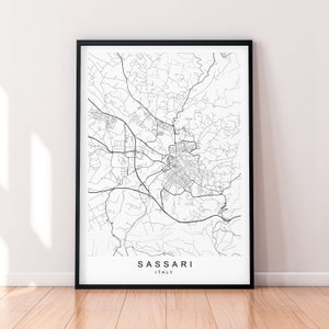 Sassari Town Map Italy Print Poster Minimalist Home Sassari Italia City Map Poster Wall Art Decor