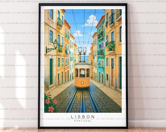 Lisbon Tram Art Illustration Print Lisbon Portugal Travel Poster Gift Unframed Print