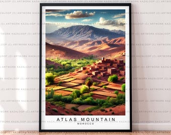Atlas Mountain Morocco Unframed Illustration Print Poster Art, Atlas Mountain Wall Art, Travel Print, Scenic Landscape Poster Artwork