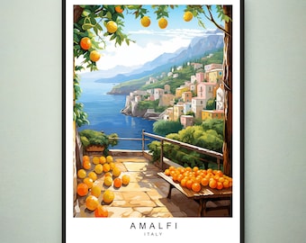 Amalfi Wall art Illustration Print Amalfi Coast Italy Travel Poster Gift Unframed Print