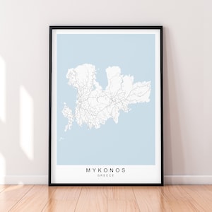 Mykonos Island Karte Print Poster Minimalist Home Decor Mykonos Griechenland Karte Poster Wall Art Decor