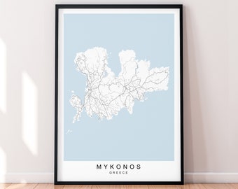 Mykonos Island Map Print Poster Minimalist Home Decor Mykonos Greece Map Poster Wall Art Decor