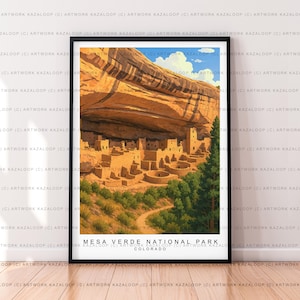 Mesa Verde National Park Colorado Unframed Illustration Print Poster Art Featuring Cliff Dwellings Mesa Verde Scenic Landscape