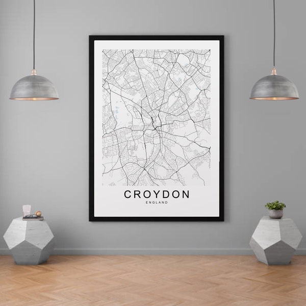 Croydon Town City Map Print Minimalist Home Map Poster Wall Décor