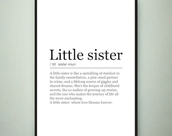 Little Sister Funny Print Definition Poster Wall Art Little Sister Meaning Minimalist Gift Print