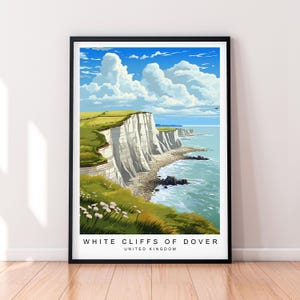 White Cliffs of Dover Art Illustration Print White Cliffs of Dover England Poster Wall Art Gift Unframed Print