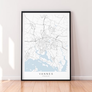 Póster impreso con mapa de la ciudad de Vannes, Francia, decoración minimalista para el hogar, póster de mapa de la ciudad de Vannes, Francia, Arte de la pared Decoración