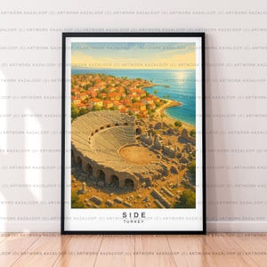 Poster di Side Turkey, illustrazione artistica senza cornice, stampa laterale, vista della costa