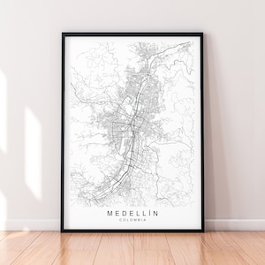 Impression de carte de la ville de Medellin, affiche minimaliste pour la maison, ville de Medellin, Colombie, carte de la ville, affiche d&#39;art mural