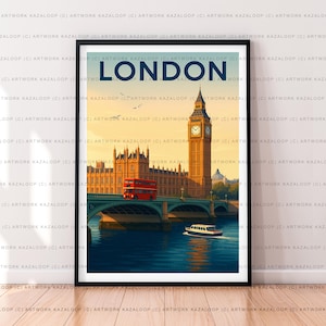 Illustrazione del tramonto di Londra, stampa artistica di viaggio, poster di Londra, arte murale, regalo, stampa senza cornice