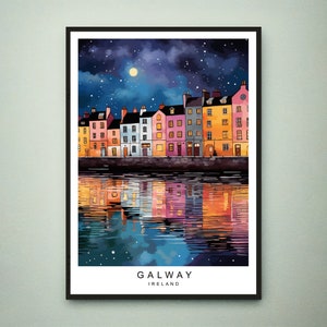 Galway Night Illustration Print Galway Ireland Travel Poster Gift Unframed Print