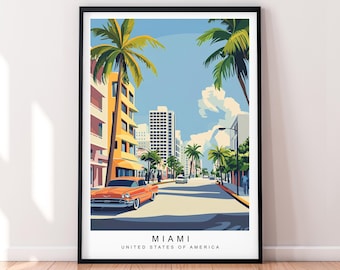 Miami Travel Art Illustration Print Miami Retro Poster Wall Art Gift Unframed Print
