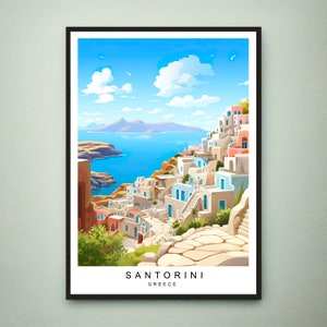 Santorini Illustrazione Stampa Santorini Island Travel Poster Regalo Stampa Senza Cornice