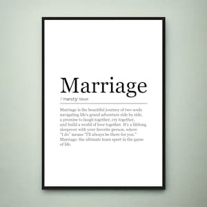 Huwelijk grappige afdrukdefinitie poster kunst aan de muur huwelijk betekenis minimalistische cadeau-afdruk